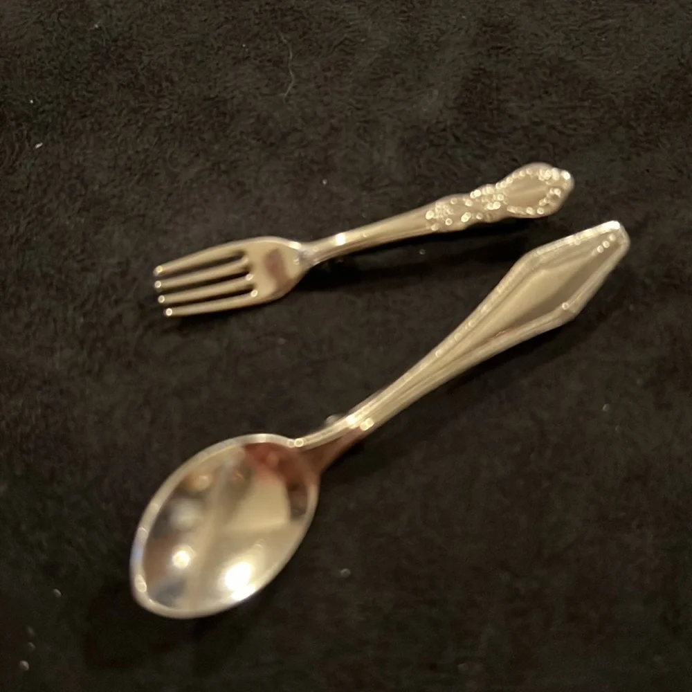 DB Sterling Silver spoon brooch & silver fork brooch